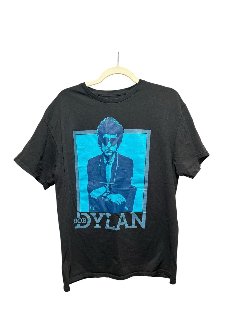 Bob Dylan Black Graphic Band Tee with Teal Print Size L